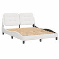 Cama Matrimonial con Luces LED, Estructura de Cuero Sintético, Blanca 120x200 cm