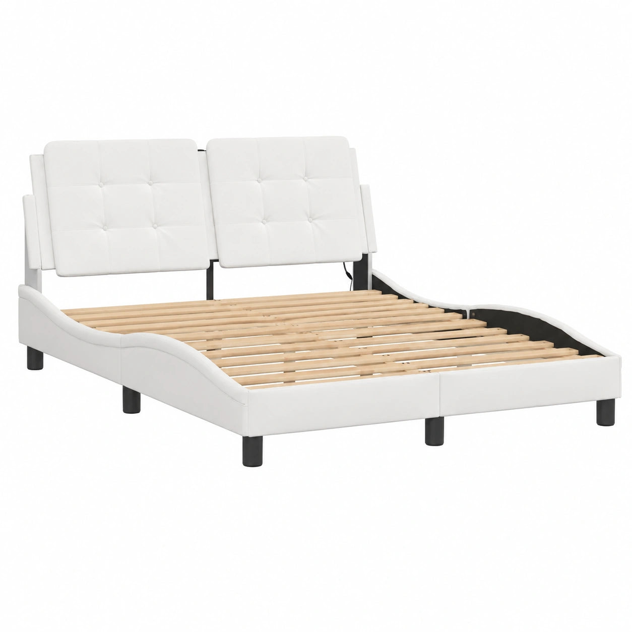Cama Matrimonial con Luces LED, Estructura de Cuero Sintético, Blanca 120x200 cm