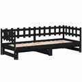 Sofá Cama Extensible de Madera de Pino Negro para Sala y Dormitorio