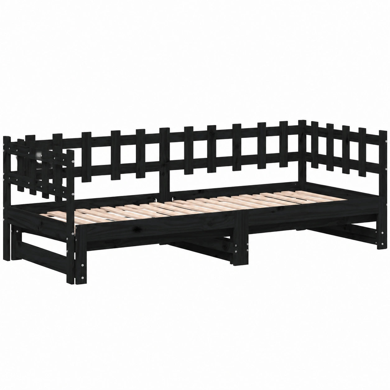 Sofá Cama Extensible de Madera de Pino Negro para Sala y Dormitorio