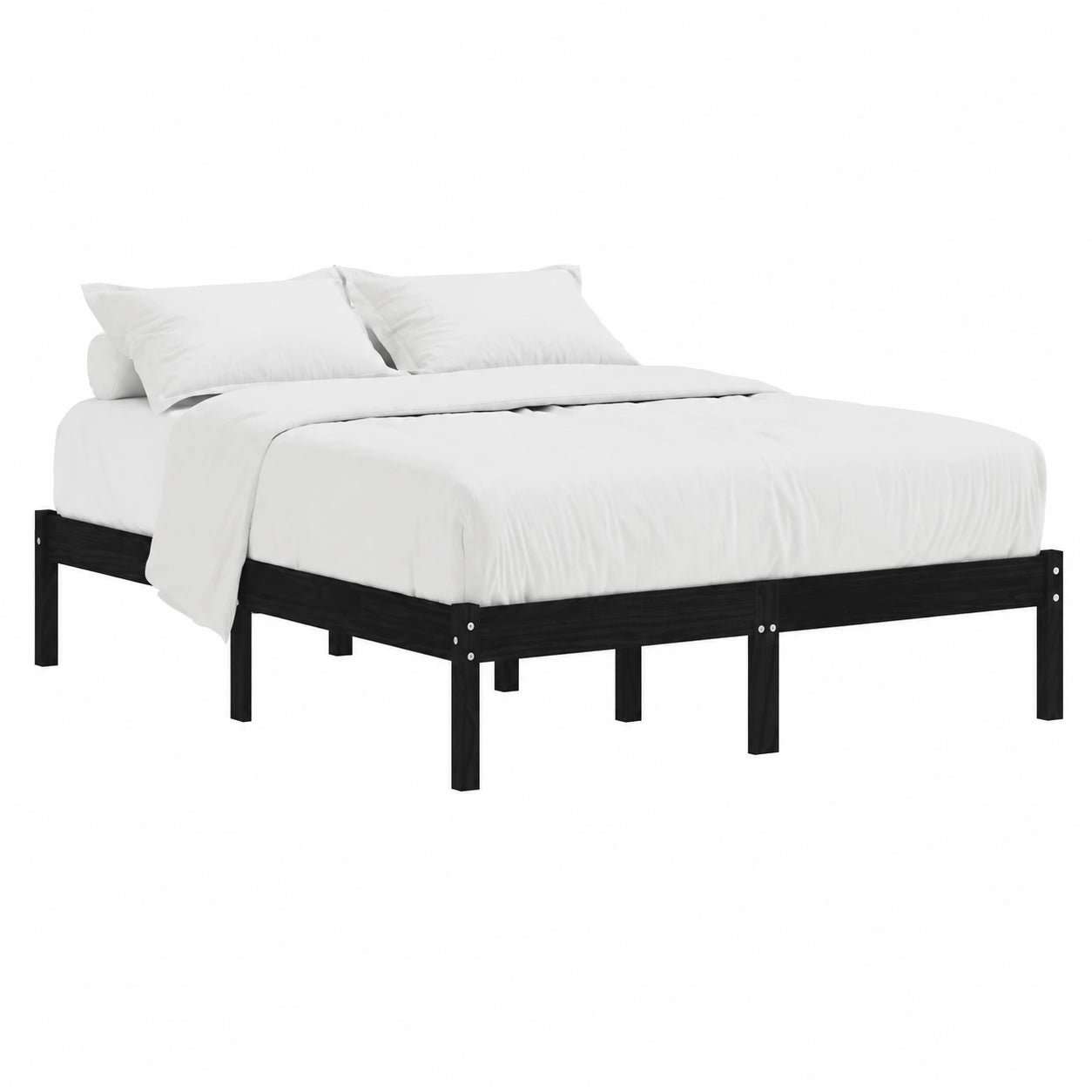 Cama de madera maciza negra 150x200 cm tamaño King