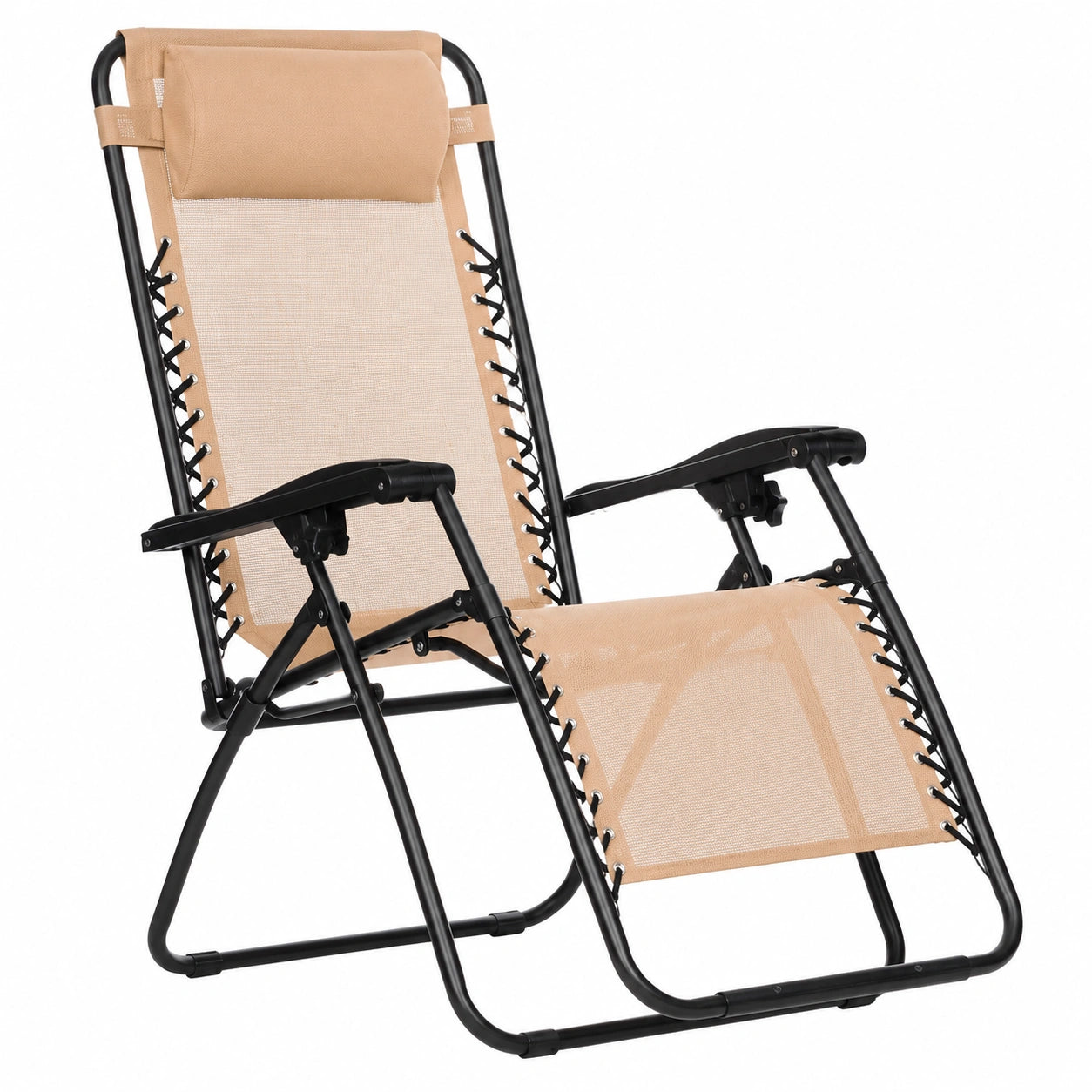 Tumbona de Jardín Plegable y Reclinable con Cojín Cómodo para Terraza y Camping, Beige