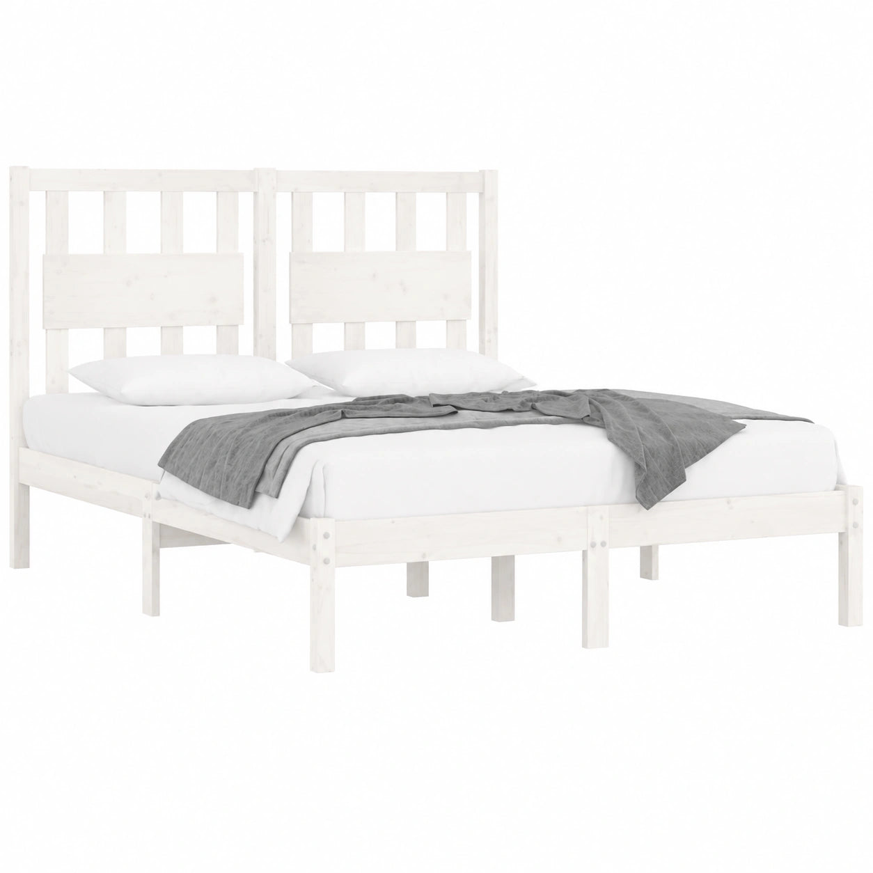 Cama King Size de Madera Maciza de Pino Blanco 150x200 cm