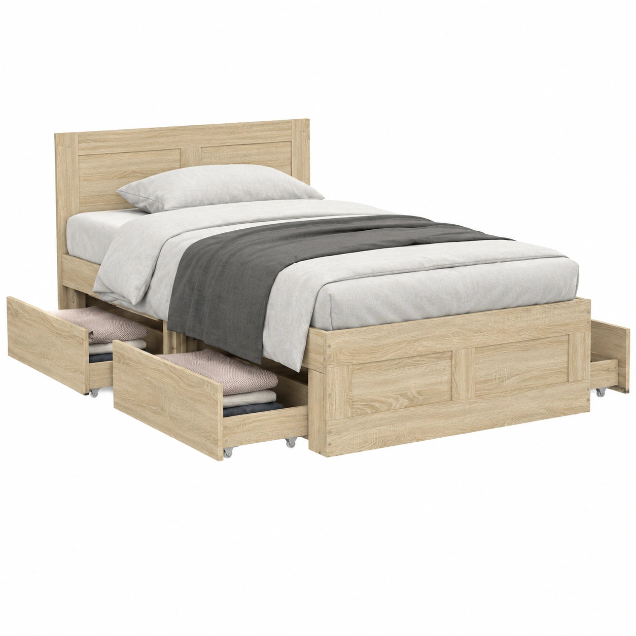 Cama Homgoday con cabecero de roble Sonoma, 75 x 190 cm, madera contrachapada para dormitorio