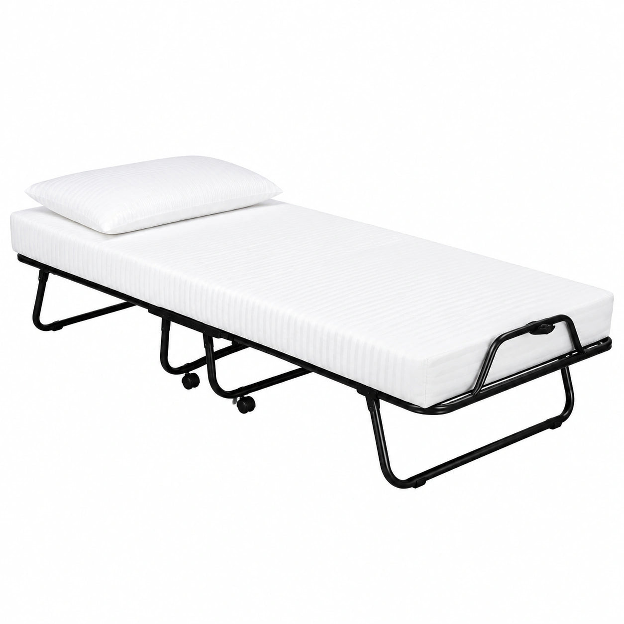Cama Plegable 80x190 cm con Colchón y Almohada Viscoelástica, Somier de Listones de Madera, Ahorro de Espacio