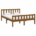 Cama King Size de Madera Maciza Marrón Miel 150x200 cm para Dormitorio