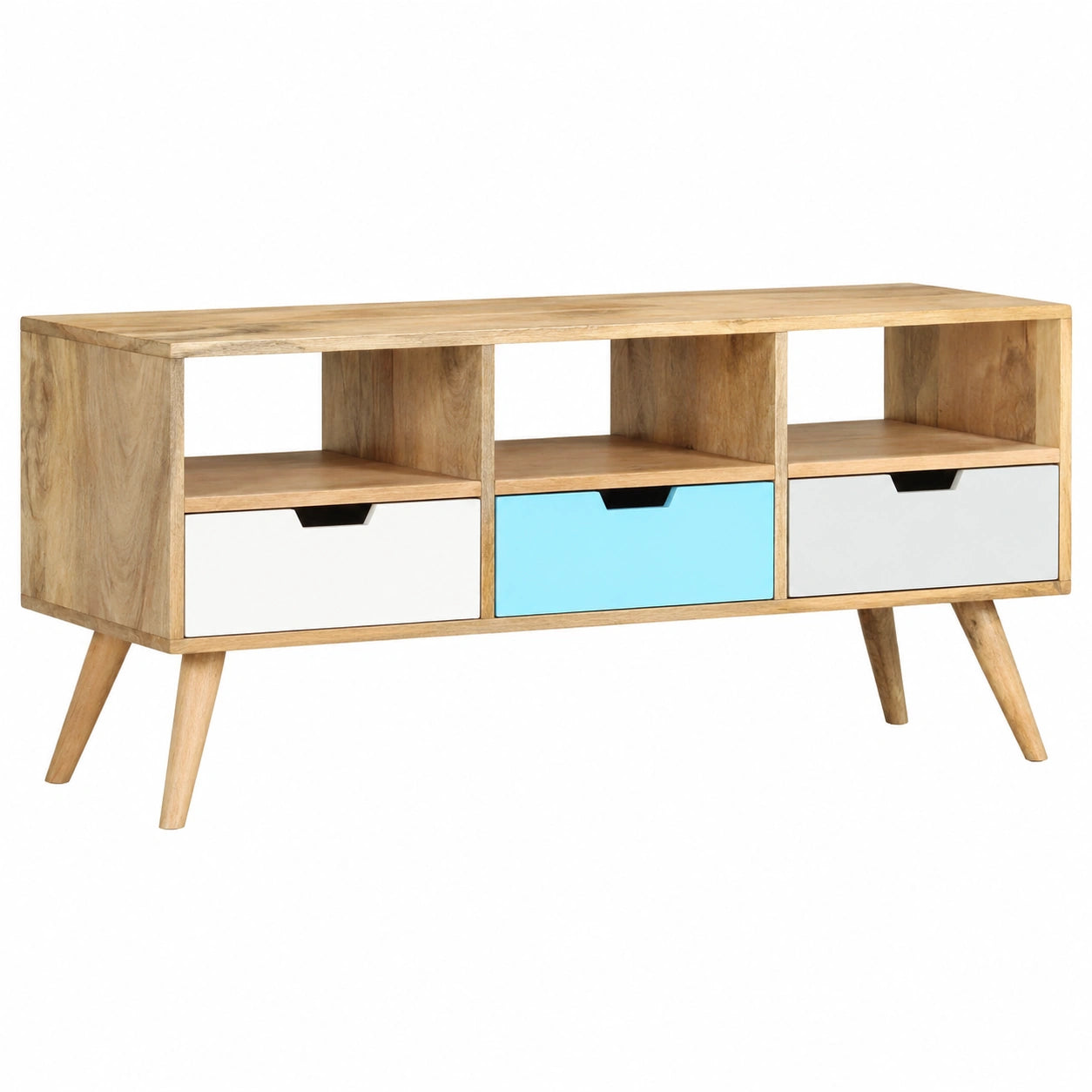 Soporte para TV de Madera de Mango con Cajones y Compartimentos, 110x35x48 cm, Marrón