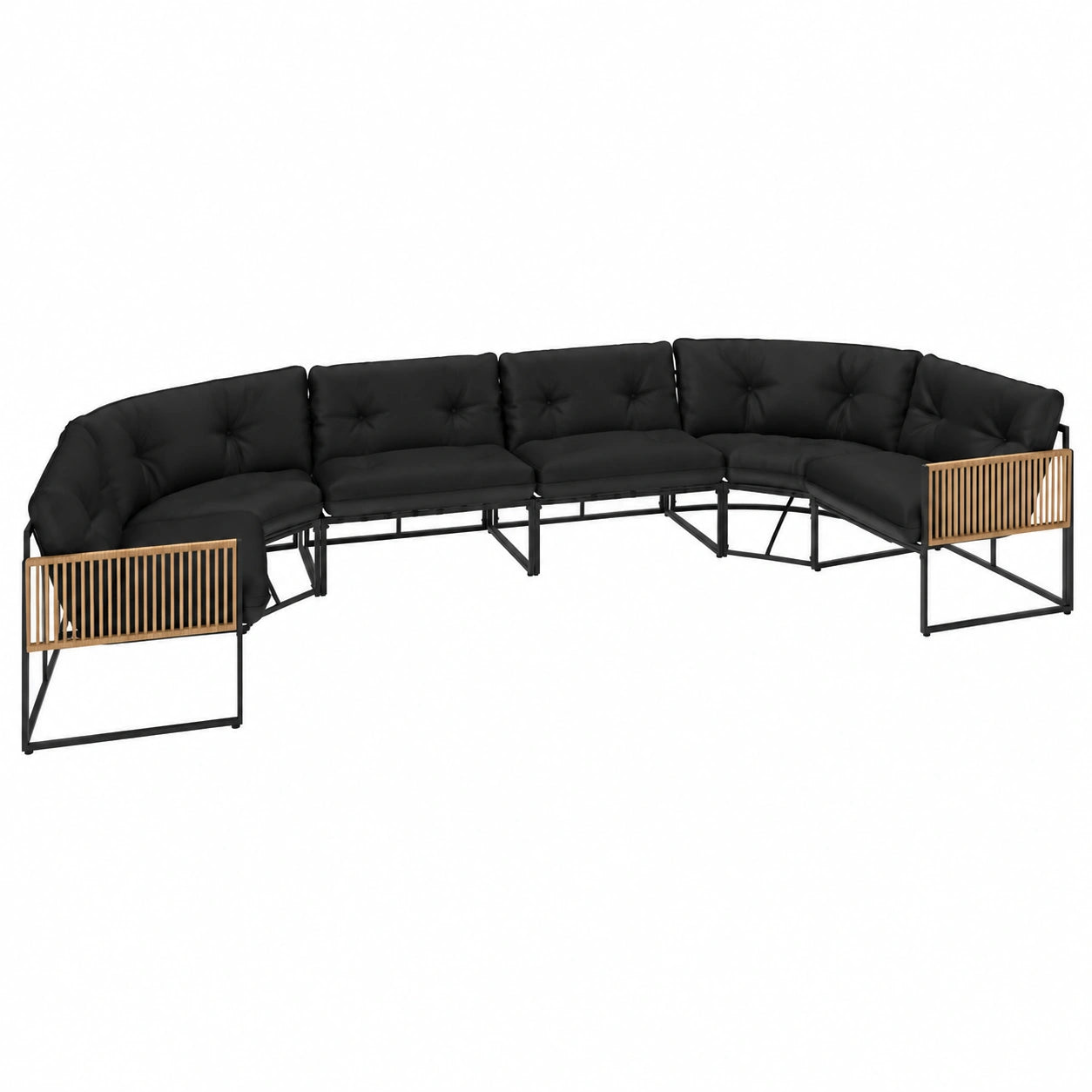 Conjunto de Muebles de Jardín Rio para 12 Personas, Metal Negro y Cuerda Efecto Ratán, Cojines Negros