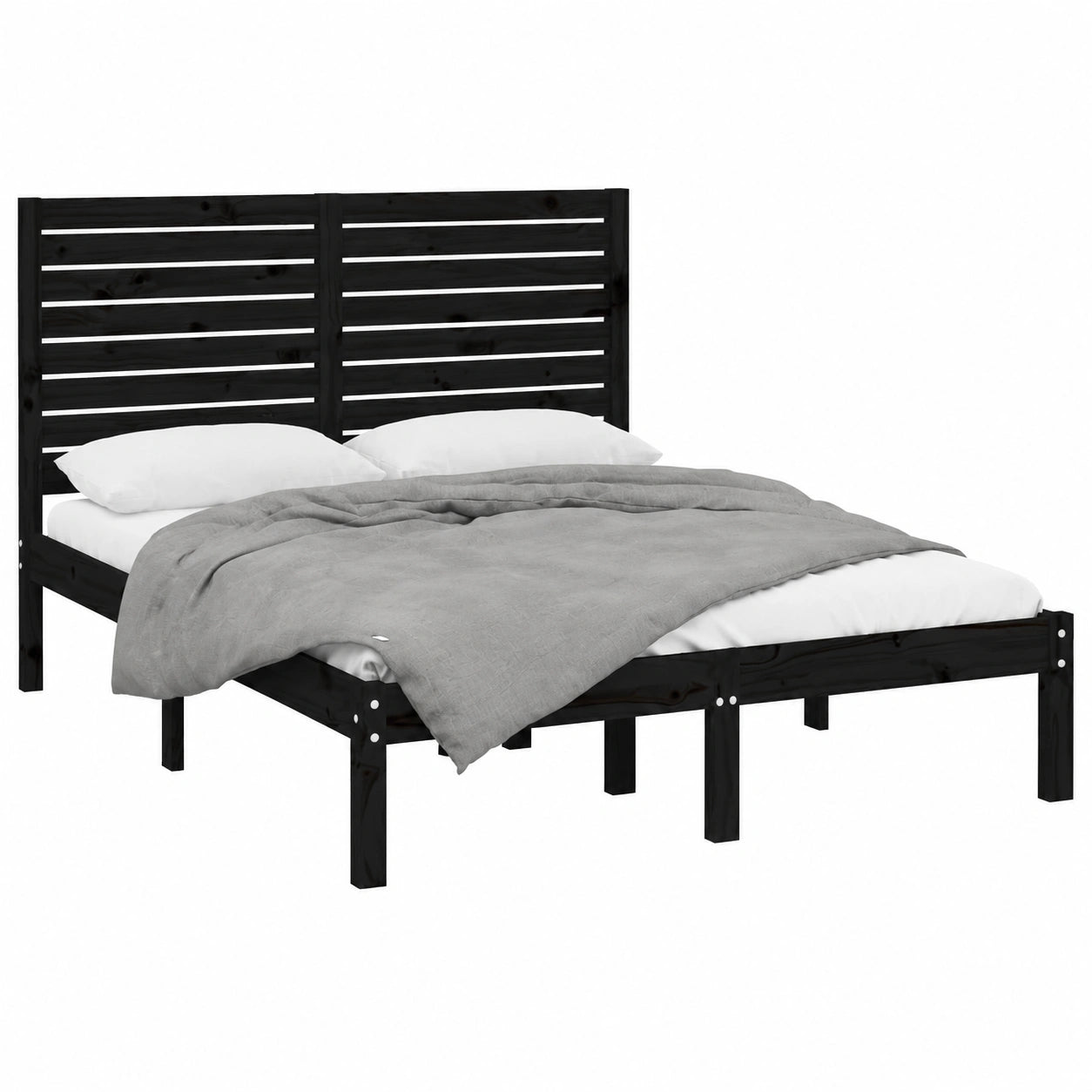 Cama de Madera Maciza Negro King Size 150x200 cm para Dormitorio