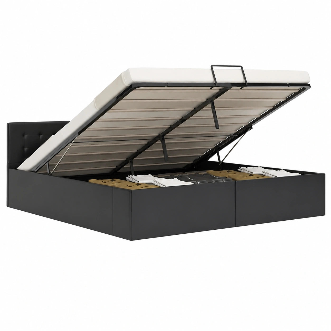 Estructura de Cama Negra de Piel Sintética con Almacenamiento Hidráulico 160x200 cm - Homgoday
