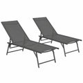 IDMarket - Conjunto de 2 tumbonas reclinables para jardín Kailua, acero antracita y tejido gris