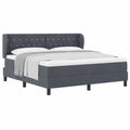 Cama King Size de Terciopelo con Listones, Moderna y Resistente, Gris Oscuro