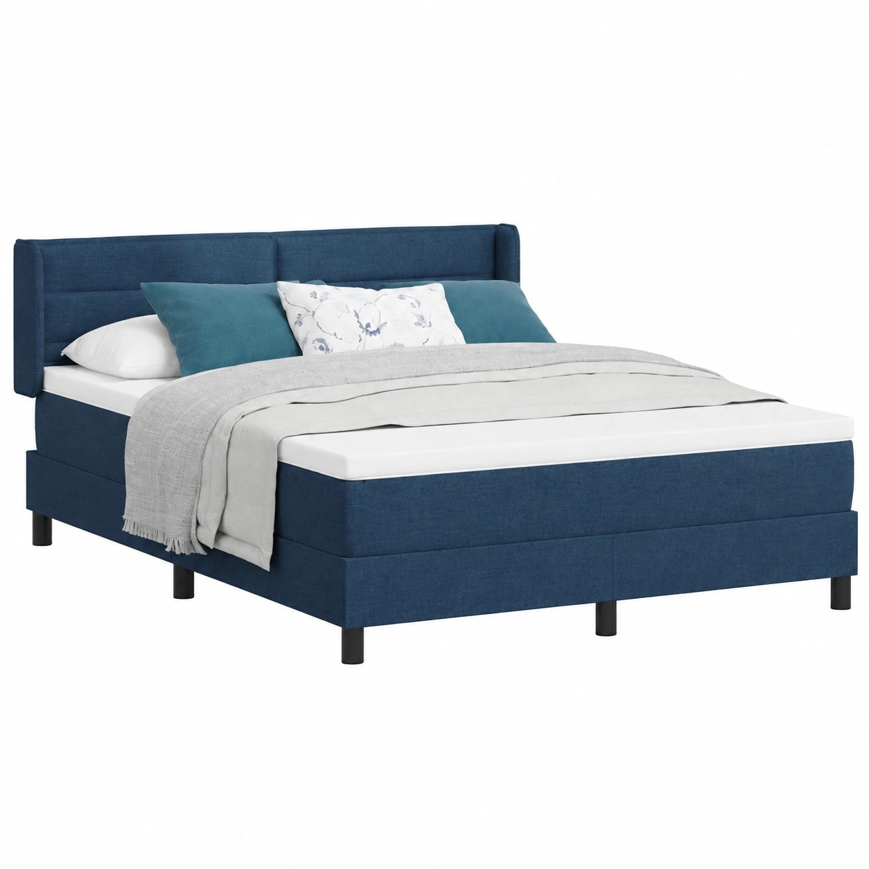 Cama King Size Azul Oscuro con Cabecero Ajustable y Colchón de Confort Medio