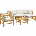 Conjunto de Muebles de Jardín de Bambú con Cojines Grises - 6 Piezas