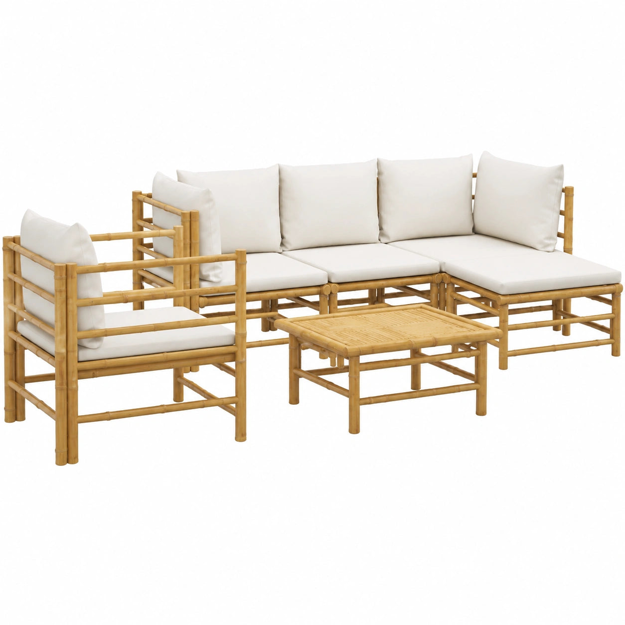 Conjunto de Muebles de Jardín de Bambú con Cojines Grises - 6 Piezas