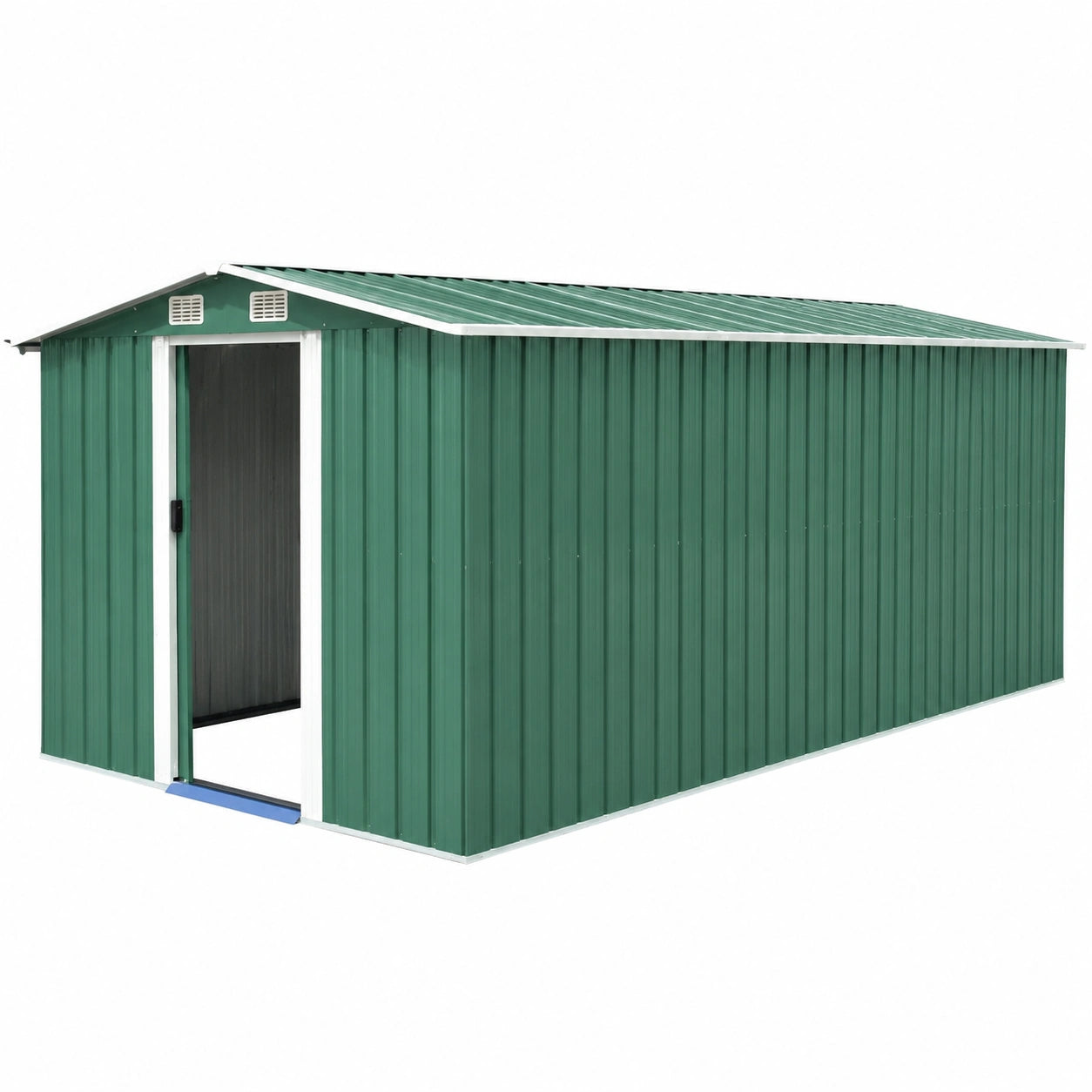 Cobertizo Metálico Verde para Jardín 257x489x181 cm, Ideal para Almacenamiento Exterior