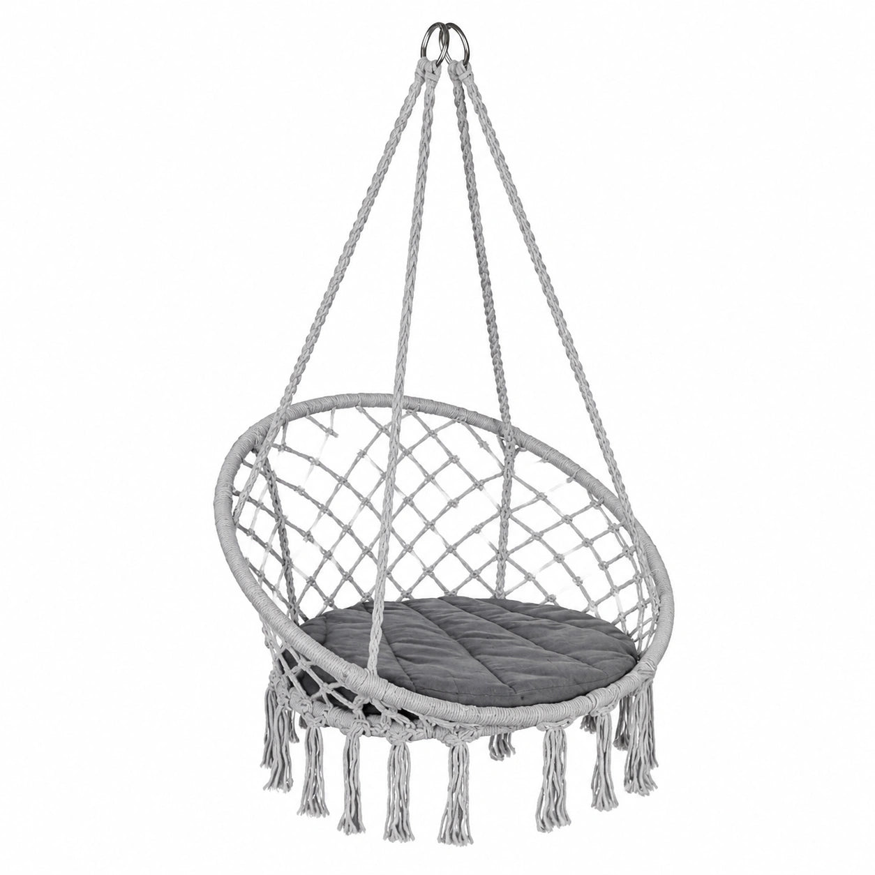 Silla Colgante VOUNOT con Flecos, Hamaca Redonda para Interior y Exterior, Gris 80cm