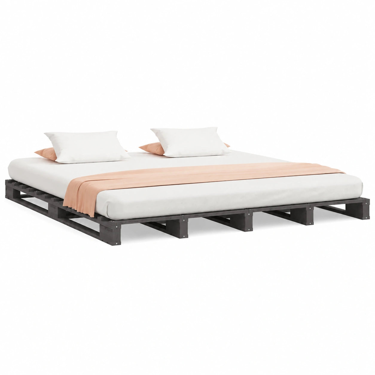 Estructura de Cama King Size de Pino Gris 150x200 cm
