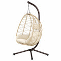 Silla Colgante de Jardín Beige con Estructura de Metal y Cojines Acolchados