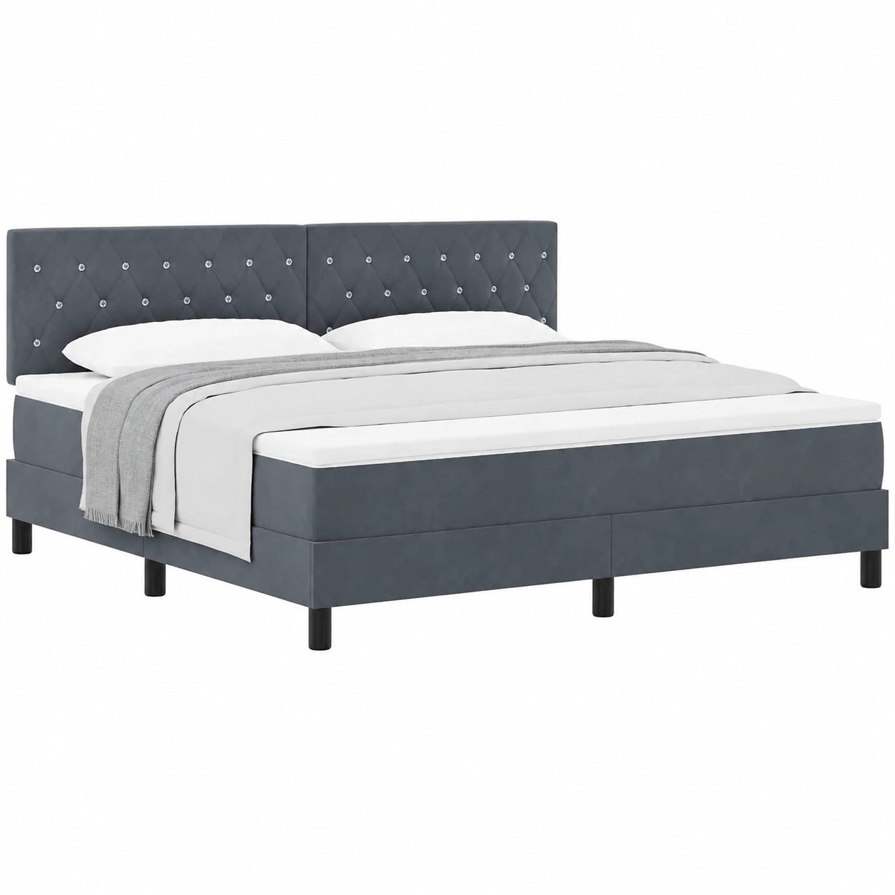 Cama King Size de Terciopelo Gris Oscuro con Base de Listones