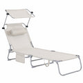 Conjunto de 2 tumbonas plegables con parasol y bolsillo lateral, silla reclinable beige para jardín y playa, SoBuy
