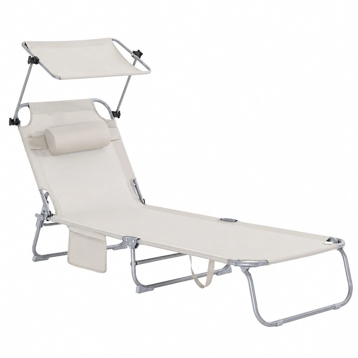 Conjunto de 2 tumbonas plegables con parasol y bolsillo lateral, silla reclinable beige para jardín y playa, SoBuy