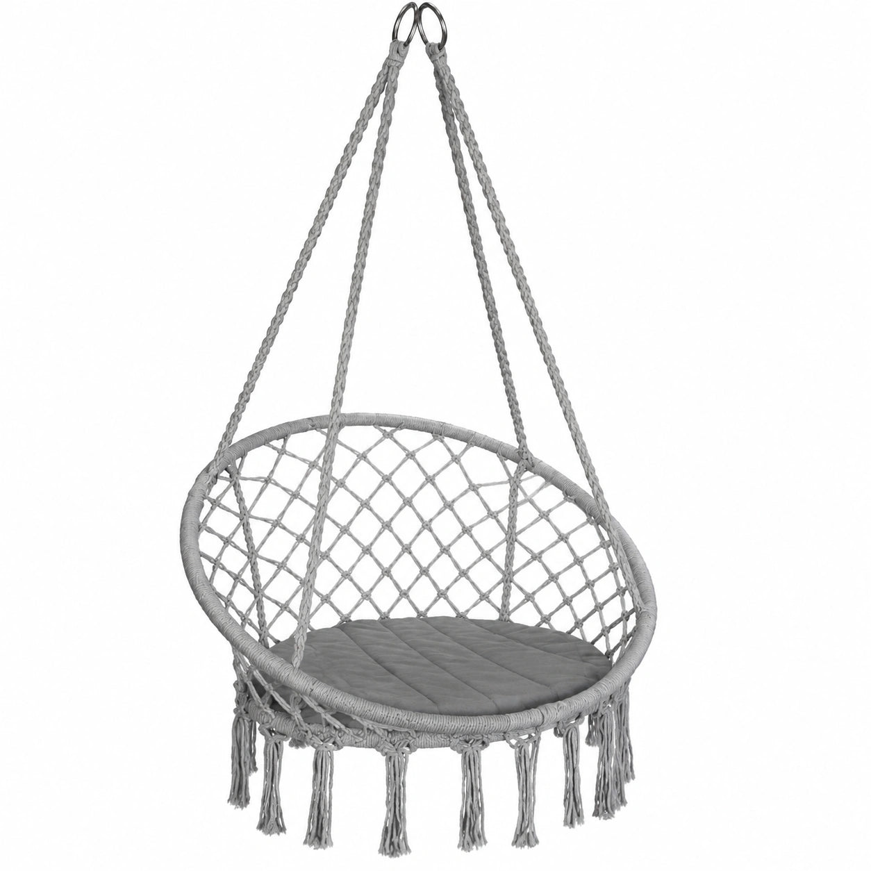 Hamaca Colgante con Flecos, Silla Columpio Interior y Exterior Ø80cm, Gris Oscuro