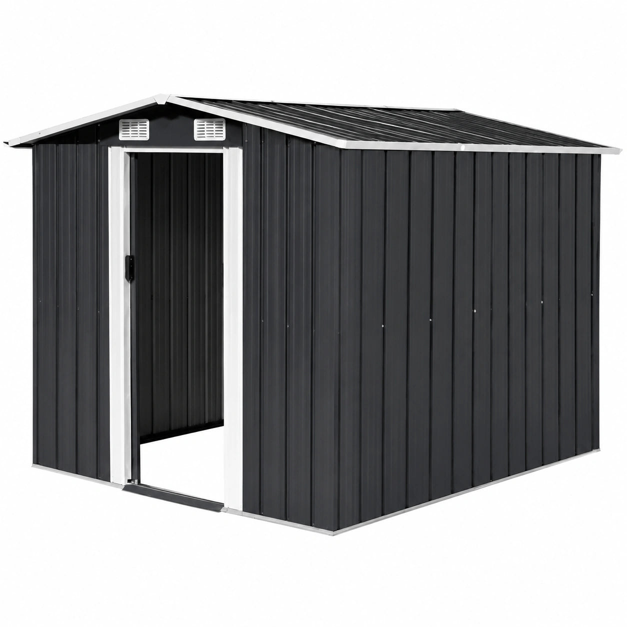 Cobertizo de metal para jardín con puertas correderas y ventanas, 257x298x178 cm, color antracita