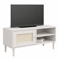 Mueble para TV de Pino Macizo con Detalles de Ratán Blanco, 106x40x49 cm
