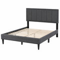 Cama Doble Moderno con Somier Reforzado y Cabecero Acolchado en Gris, Tamaños 135x190 cm y 150x200 cm
