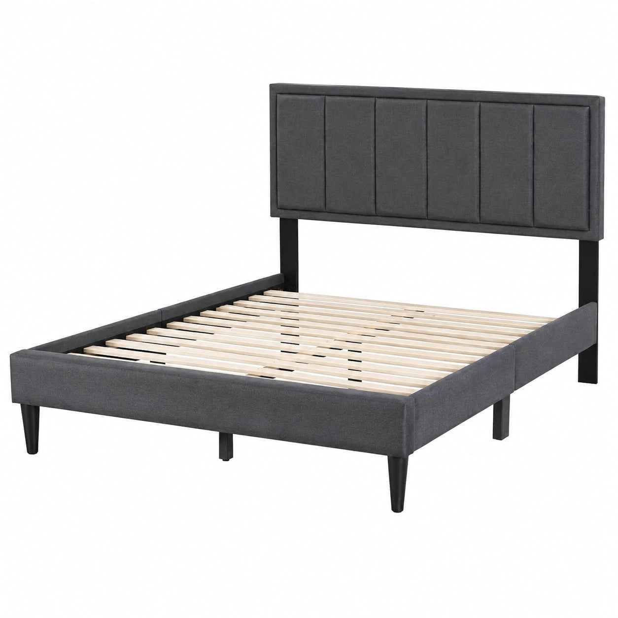 Cama Doble Moderno con Somier Reforzado y Cabecero Acolchado en Gris, Tamaños 135x190 cm y 150x200 cm